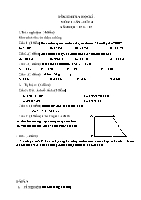 Đề kiểm tra học kì 1 Toán Lớp 4 - Năm học 2020-2021 (Có đáp án)