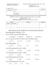 Đề kiểm tra chất lượng giữa học kì II môn Toá