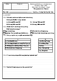 Đề kiểm tra cuối học kì I môn Lịch sử và Địa 